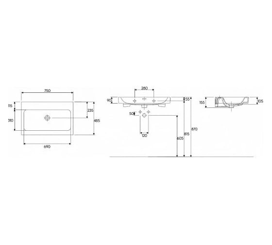 Раковина Geberit iCon 750x485 мм, без отверстия под смеситель 124078000 00000048763
