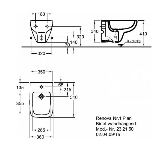Подвесное биде Geberit Renova Nr.1 Plan 232150000 00000045316