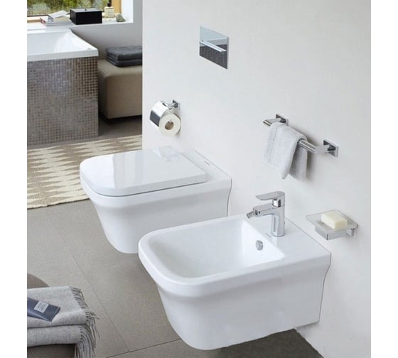Подвесное биде Duravit P3 Comforts 380х570, заглушка для перелива, хром, крепление Durafix 00000048282 2268150000