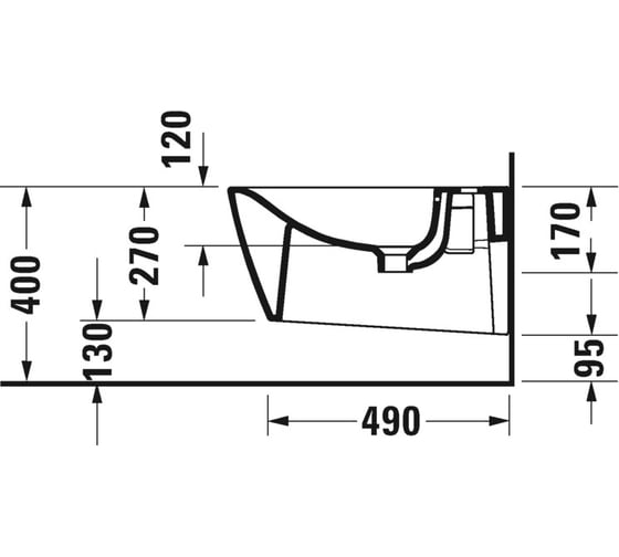 Подвесное биде Duravit Viu 370х570 мм, 1 отверстие под смеситель, с переливом 00000073727 2292150000