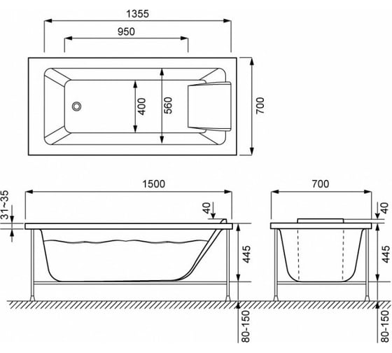Прямоугольная ванна JACOB DELAFON Sofa 150x70 см 00000080544 E6D300RU-00