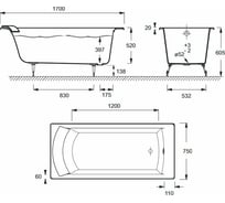 Акриловая ванна jacob delafon spacio 170x75 без антискользящего покрытия e6d161ru 00