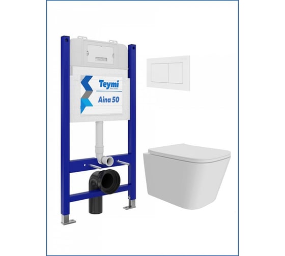 Инсталляция с унитазом комплект 5 в 1 Teymi унитаз подвесной безободковый Helmi Pro кнопка белая F15975 ЦБ-00285765 1