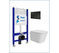 Инсталляция с унитазом комплект 5 в 1 Teymi унитаз подвесной безободковый Helmi Pro кнопка черная / хром F15965 ЦБ-00285758