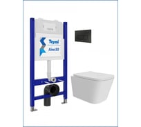 Инсталляция с унитазом комплект 5 в 1 Teymi унитаз подвесной безободковый Helmi Pro кнопка черная F15962 ЦБ-00285759