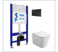Инсталляция с унитазом комплект 5 в 1 Teymi унитаз подвесной безободковый Helmi S кнопка черная F00544 ЦБ-00285772