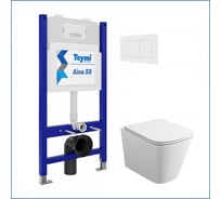 Инсталляция с унитазом комплект 5 в 1 Teymi унитаз подвесной безободковый Helmi S кнопка белая F00549 ЦБ-00285754