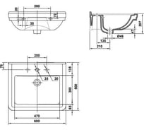 27010 emma square раковина 60х45 см с крепежом