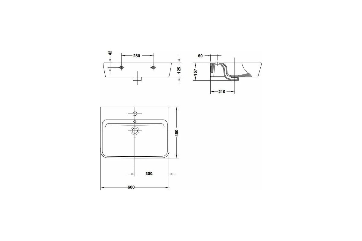 27010 emma square раковина 60х45 см с крепежом