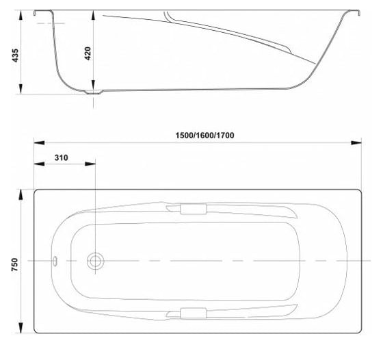 Стальная ванна GALA VANESA 150х75х42, ручки, звукоизоляция, anti-slip 6735001 00000055524