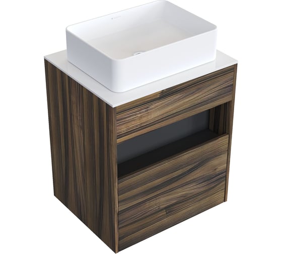 Комплект тумба с раковиной AM.PM тумба Func 1 ящик (pull-out), подвесная, 60 см, цвет дерево текстурир-ое/белый глянец + ESPIRAL раковина накладная прямоугольная 370x500, белый матовый M8FFUX0601OFWGESP0420 1