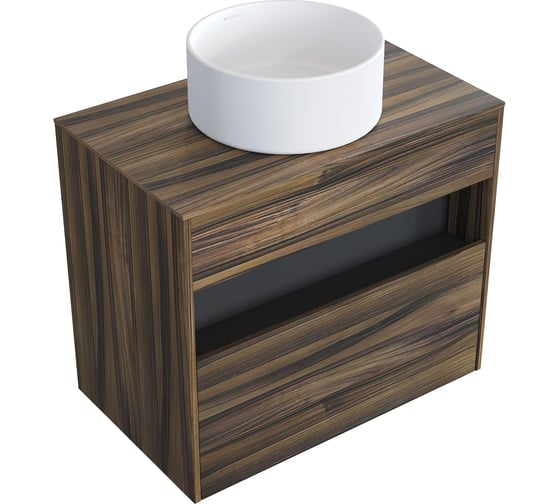 Комплект тумба с раковиной AM.PM тумба Func 1 ящик (pull-out), подвесная, 80 см, цвет дерево текстурир-ое + ESPIRAL раковина накладная круглая D400, белый матовый M8FFUX0801OFOFESP0120 1
