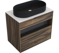Комплект тумба с раковиной AM.PM тумба Func 1 ящик (pull-out), подвесная, 80 см, цвет дерево текстурир-ое/белый глянец + ESPIRAL раковина накладная овальная 390x600, черный матовый M8FFUX0801OFWGESP0240