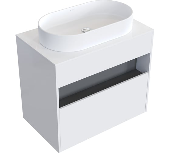 Комплект тумба с раковиной AM.PM тумба Func 1 ящик (pull-out), подвесная, 80 см, цвет белый глянец + ESPIRAL раковина накладная овальная 390x600, белый матовый M8FFUX0801WGWGESP0220 1