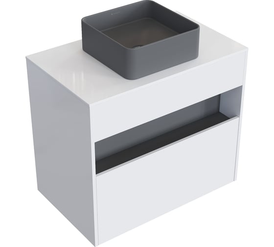 Комплект тумба с раковиной AM.PM тумба Func 1 ящик (pull-out), подвесная, 80 см, цвет белый глянец + ESPIRAL раковина накладная квадратная 370x370, серый матовый M8FFUX0801WGWGESP0330 1