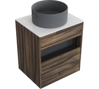 Комплект тумба с раковиной AM.PM тумба Func 1 ящик (pull-out), подвесная, 60 см, цвет дерево текстурир-ое/белый глянец + ESPIRAL раковина накладная круглая D400, серый матовый M8FFUX0601OFWGESP0130