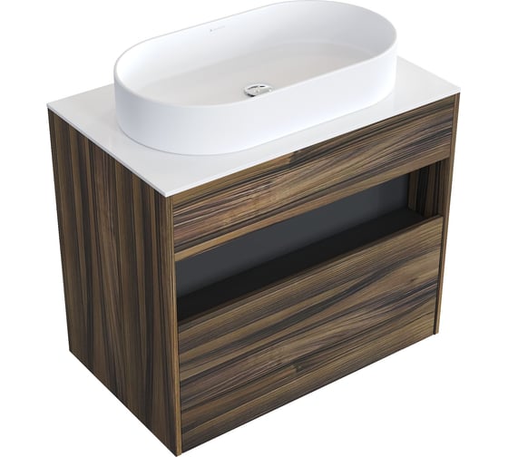 Комплект тумба с раковиной AM.PM тумба Func 1 ящик (pull-out), подвесная, 80 см, цвет дерево текстурир-ое/белый глянец + ESPIRAL раковина накладная овальная 390x600, белый матовый M8FFUX0801OFWGESP0220 1