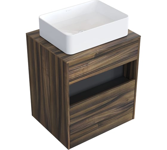 Комплект тумба с раковиной AM.PM тумба Func 1 ящик (pull-out), подвесная, 60 см, цвет дерево текстурир-ое + ESPIRAL раковина накладная прямоугольная 370x500, белый глянцевый M8FFUX0601OFOFESP0410 1