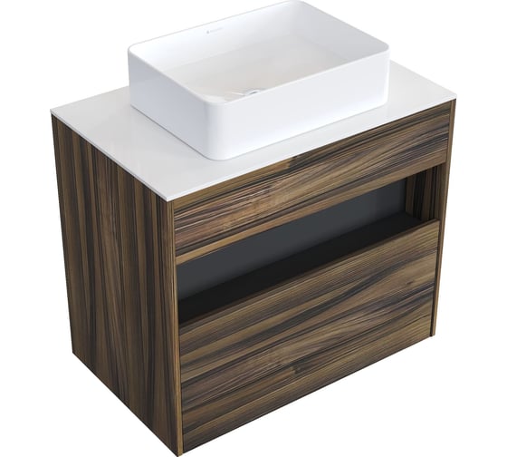 Комплект тумба с раковиной AM.PM тумба Func 1 ящик (pull-out), подвесная, 80 см, цвет дерево текстурир-ое/белый глянец + ESPIRAL раковина накладная прямоугольная 370x500, белый глянцевый M8FFUX0801OFWGESP0410 1