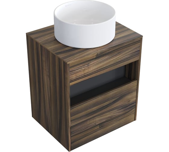 Комплект тумба с раковиной AM.PM тумба Func 1 ящик (pull-out), подвесная, 60 см, цвет дерево текстурир-ое + ESPIRAL раковина накладная круглая D400, белый глянцевый M8FFUX0601OFOFESP0110 1