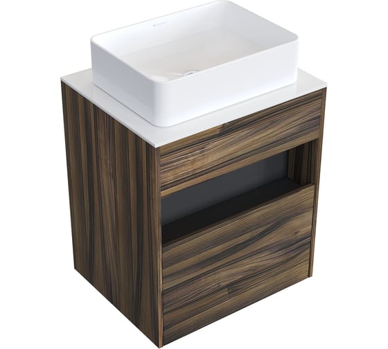 Комплект тумба с раковиной AM.PM тумба Func 1 ящик (pull-out), подвесная, 60 см, цвет дерево текстурир-ое/белый глянец + ESPIRAL раковина накладная прямоугольная 370x500, белый глянцевый M8FFUX0601OFWGESP0410 1