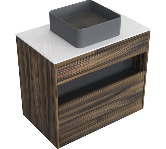 Комплект тумба с раковиной AM.PM тумба Func 1 ящик (pull-out), подвесная, 80 см, цвет дерево текстурир-ое/белый глянец + ESPIRAL раковина накладная квадратная 370x370, серый матовый M8FFUX0801OFWGESP0330 1