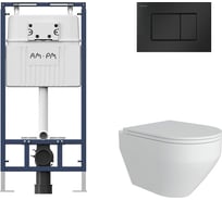 Комплект AM.PM MasterFit инсталляция для подвесного унитаза с клавишей ProC S, мат.черный + FLUIRE 208 Унитаз подвесной безободковый, быстросъёмное сиденье с микролифтом, белый глян. I012710.0238AL.FLU40208.W