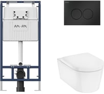 Комплект AM.PM MasterFit инсталляция для подвесного унитаза с клавишей ProC L, мат.черный + EluPura Original S Унитаз подвесной 540x360, AquaFall, сиденье с микролифтом, белый I012710.0138HGSET012