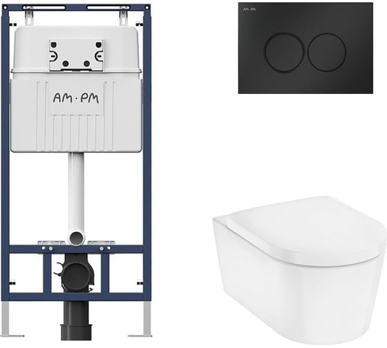 Комплект AM.PM MasterFit инсталляция для подвесного унитаза с клавишей ProC L, мат.черный + EluPura Original S Унитаз подвесной 540x360, AquaFall, сиденье с микролифтом, белый I012710.0138HGSET012 1