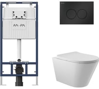 Комплект AM.PM MasterFit инсталляция для подвесного унитаза с клавишей ProC L, мат.черный + Унитаз подвесной 525*360 безободковый, сиденье Soft-Close, белый глянцевый, форма конус I012710.0138C0110