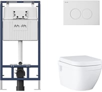 Комплект AM.PM MasterFit инсталляция для подвесного унитаза с клавишей ProC L, бел глянц + Унитаз GROHE Euro Ceramic подвесной с сиденьем с микролифтом, альпин-белый (39703000) I012710.010139703000