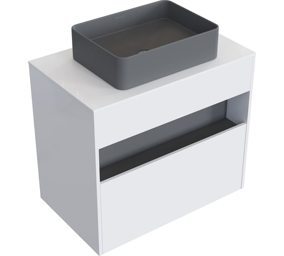 Комплект тумба с раковиной AM.PM Тумба Func, 1 ящик (pull-out), подвесная, 80 см, цвет белый глянец + ESPIRAL Раковина накладная прямоугольная 370*500, серый матовый M8FFUX0801WGWGESP0430 1