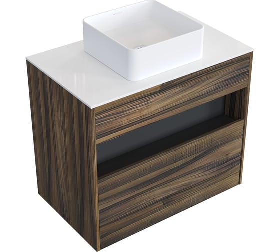 Комплект тумба с раковиной AM.PM Тумба Func, 1 ящик (pull-out), подвесная, 80 см, цвет дерево текстурир-ое/белый глянец + ESPIRAL Раковина накладная квадратная 370*370, белый матовый M8FFUX0801OFWGESP0320 1
