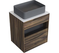 Комплект тумба с раковиной AM.PM Тумба Func, 1 ящик (pull-out), подвесная, 60 см, цвет дерево текстурир-ое/белый глянец + ESPIRAL Раковина накладная прямоугольная 370*500, серый матовый M8FFUX0601OFWGESP0430