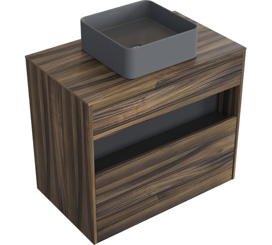 Комплект тумба с раковиной AM.PM Тумба Func, 1 ящик (pull-out), подвесная, 80 см, цвет дерево текстурир-ое + ESPIRAL Раковина накладная квадратная 370*370, серый матовый M8FFUX0801OFOFESP0330 1