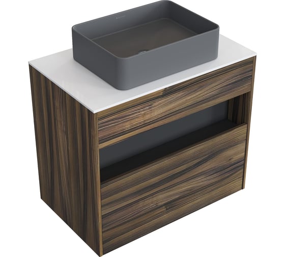 Комплект тумба с раковиной AM.PM Тумба Func, 1 ящик (pull-out), подвесная, 80 см, цвет дерево текстурир-ое/белый глянец + ESPIRAL Раковина накладная прямоугольная 370*500, серый матовый M8FFUX0801OFWGESP0430 1