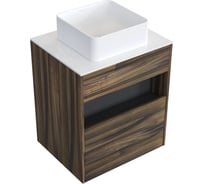 Комплект тумба с раковиной AM.PM Тумба Func, 1 ящик (pull-out), подвесная, 60 см, цвет дерево текстурир-ое/белый глянец + ESPIRAL Раковина накладная квадратная 370*370, белый матовый M8FFUX0601OFWGESP0320