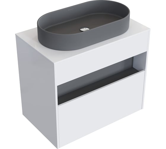 Комплект тумба с раковиной AM.PM Тумба Func, 1 ящик (pull-out), подвесная, 80 см, цвет белый глянец + ESPIRAL Раковина накладная овальная 390*600, серый матовый M8FFUX0801WGWGESP0230 1