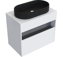 Комплект тумба с раковиной AM.PM Тумба Func, 1 ящик (pull-out), подвесная, 80 см, цвет белый глянец + ESPIRAL Раковина накладная овальная 390*600, черный матовый M8FFUX0801WGWGESP0240