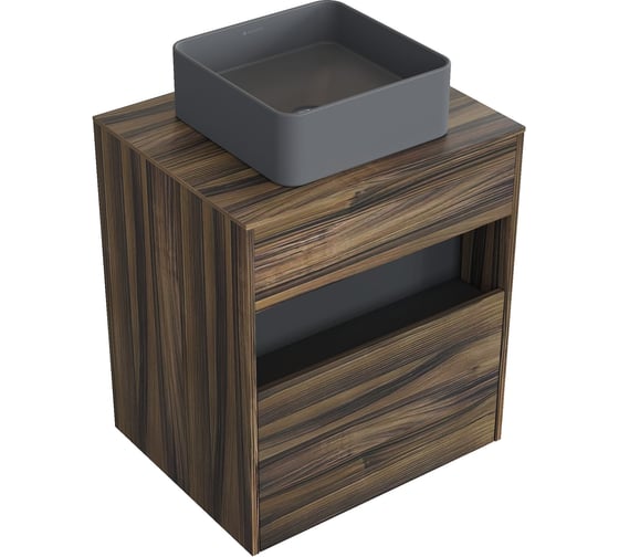 Комплект тумба с раковиной AM.PM Тумба Func, 1 ящик (pull-out), подвесная, 60 см, цвет дерево текстурир-ое + ESPIRAL Раковина накладная квадратная 370*370, серый матовый M8FFUX0601OFOFESP0330 1
