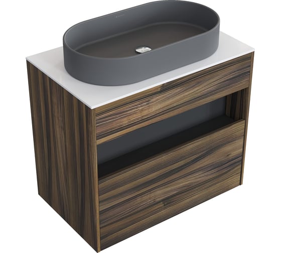 Комплект тумба с раковиной AM.PM Тумба Func, 1 ящик (pull-out), подвесная, 80 см, цвет дерево текстурир-ое/белый глянец + ESPIRAL Раковина накладная овальная 390*600, серый матовый M8FFUX0801OFWGESP0230 1