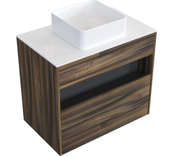 Комплект тумба с раковиной AM.PM Тумба Func, 1 ящик (pull-out), подвесная, 80 см, цвет дерево текстурир-ое/белый глянец + ESPIRAL Раковина накладная квадратная 370*370, белый глянцевый M8FFUX0801OFWGESP0310 1