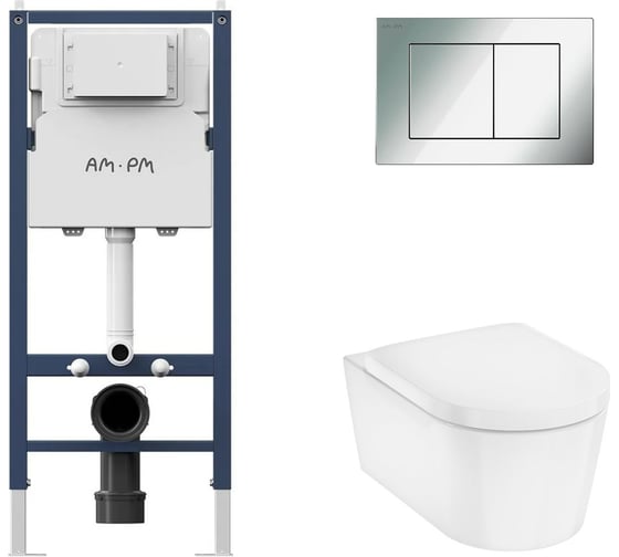 Комплект AM.PM I012709.0251 PrimeFit инсталляция для подвесного унитаза с клавишей PrimeFit S, хром глянц + EluPura Original S Унитаз подвесной 540x360, AquaFall, сиденье с микролифтом, белый I012709.0251HGSET012 1