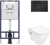 Комплект AM.PM MasterFit инсталляция для подвесного унитаза с клавишей ProC S, мат.черный + GladeLake S Унитаз подвесной 540x360, сиденье с микролифтом, безободковый, белый I012710.0238HGSET002