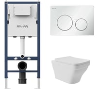 Комплект AM.PM I012709.0101 PrimeFit инсталляция для подвесного унитаза с клавишей PrimeFit L, бел глянц + Унитаз подвесной 520х370 безободковый, сиденье Soft-Close, белый матовый, форма квадрат с выступом I012709.0101E0120