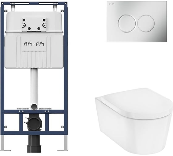 Комплект AM.PM MasterFit инсталляция для подвесного унитаза с клавишей ProC L, мат.хром + EluPura Original S Унитаз подвесной 540x360, AquaFall, сиденье с микролифтом, белый I012710.0131HGSET012 1