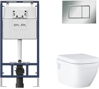 Комплект AM.PM MasterFit инсталляция для подвесного унитаза с клавишей ProC S, хром глянц + Унитаз GROHE Euro Ceramic подвесной с сиденьем с микролифтом, альпин-белый (39703000) I012710.025139703000