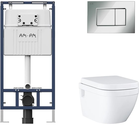 Комплект AM.PM MasterFit инсталляция для подвесного унитаза с клавишей ProC S, хром глянц + Унитаз GROHE Euro Ceramic подвесной с сиденьем с микролифтом, альпин-белый (39703000) I012710.025139703000 1