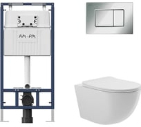Комплект AM.PM MasterFit инсталляция для подвесного унитаза с клавишей ProC S, хром глянц + Унитаз подвесной 525х360 безободковый, сиденье Soft-Close, белый глянцевый, форма овал I012710.0251O0110