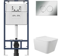 Комплект AM.PM MasterFit инсталляция для подвесного унитаза с клавишей ProC L, хром глянц + Унитаз подвесной Long 525х345 безободковый, Vortex, сиденье Soft-Close, белый глянцевый, форма квадрат I012710.0151QV0210